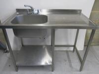 Stainless Steel Single Bowl Sink with Right Hand Drainer & Lever Tap, Size H90 x W120 x D65cm.