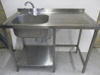 Stainless Steel Single Bowl Sink with Right Hand Drainer & Lever Tap, Size H90 x W120 x D65cm.