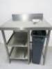 Stainless Steel Table with 2 Shelves Under with Food Rubbish Hole & Slim Grey Bin, Size H90 x W80 x D70cm.