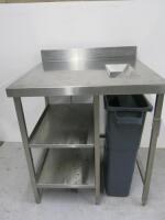 Stainless Steel Table with 2 Shelves Under with Food Rubbish Hole & Slim Grey Bin, Size H90 x W80 x D70cm.