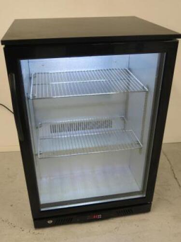 Premier Single Door Back Bar Bottle Chiller/Display Fridge, Model Prem1 Black. Left Hand