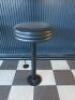 6 x Round Padded Faux Black Leather Bar Stools with Fixed Floor Base.