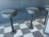 6 x Round Padded Faux Black Leather Bar Stools with Fixed Floor Base. - 3