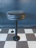 6 x Round Padded Faux Black Leather Bar Stools with Fixed Floor Base.