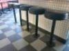 6 x Round Padded Faux Black Leather Bar Stools with Fixed Floor Base. - 2