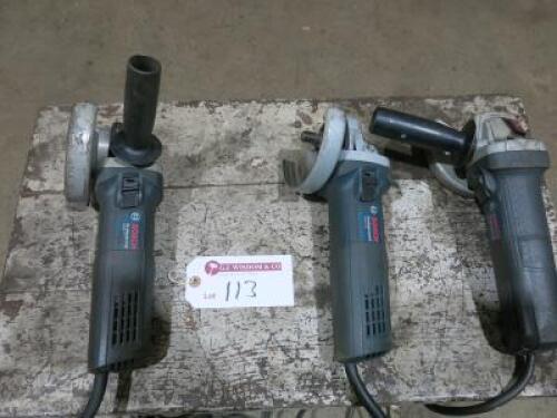 3 x Bosch 4" Disc Grinders to Include: 2 x GWS750 & 1 x GWS710, 110V.