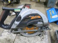 2 x Evolution Rage Skill Saws, 110V. Cuts Steel, Alu, Plastic & Wood in Carry Cases (1 A/F For Spares or repair as missing safety guard).