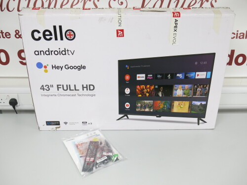 Cello 43" Android TV with Full HD, Google Assistant & Freeview Play, Model C42320G & Comes with Remote & Stand in Original Box.