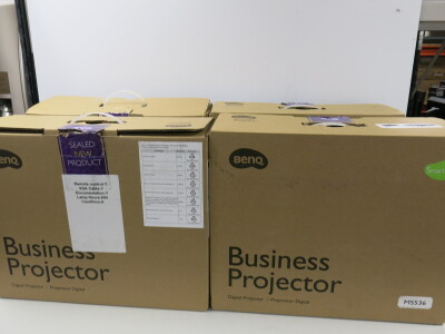 4 x Boxed Benq Business Digital Projector, Model MS536, Lamp Hours as Per Photo. NOTE: missing 1 x Remote & VGA