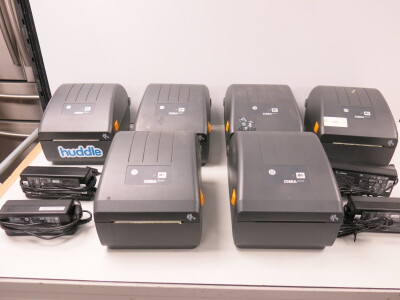 6 x Zebra Desk Top Thermal Label Printer, Model ZD220. Comes with 4 Power Supplies.