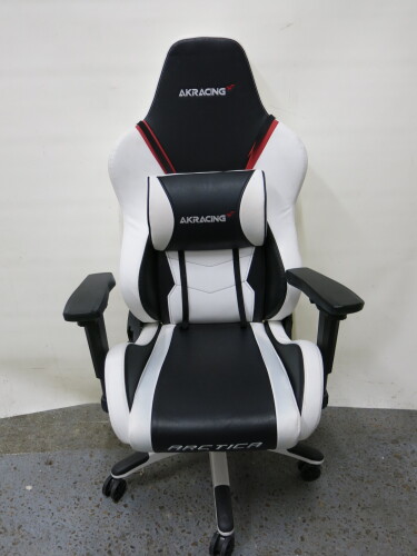 AK Racing Arctica Gaming Chair in Black & White PU Leather with Lumber Cushion.