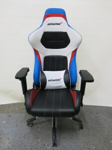 AK Racing Gaming Chair in Blue, Black Red & White PU Leather with Lumber Cushion.