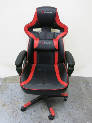 Arozzi Gaming Chair in Black & Red PU Leather with Lumber Cushion.