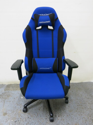 Arozzi Gaming Chair in Blue & Black Fabric PU with Lumber & Head Cushion.