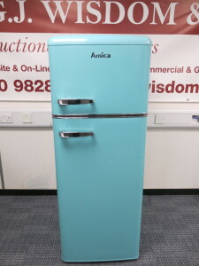 Amica Fridge Freezer in Green, Model FDR221308. Size H144 x W54 x D57cm.