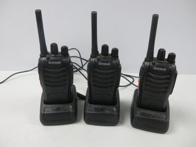 5 x Greaval CH-85-USM Walkie Talkies & Charge Bases.