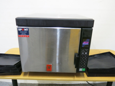 Falcon X Press Microwave/Convection High Speed Oven, Model JET514UF, S/N2106150071, DOM 06/2021. Comes with 9 Heat Proof Trays.