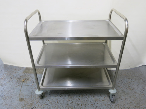 Genware Stainless Steel 3 Shelf Trolley, Size H280 x W85 x D50cm.