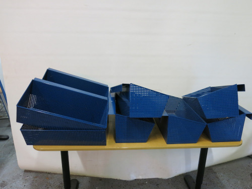 9 x Metal Storage Merchandise Containers in Blue, Size H20 x W50 x D27cm.