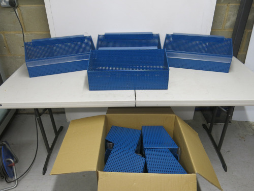 8 x Metal Storage Merchandise Containers in Blue, Size H20 x W50 x D27cm.