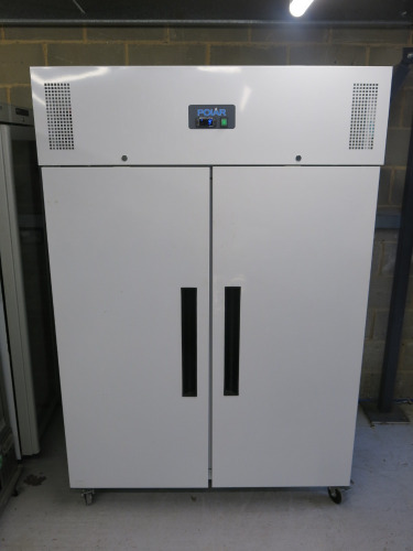 Polar Double Door Freezer in White, Model CD616-02, S/N 21115472. Size H200 x W135 x D80cm.