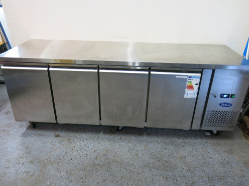 Atosa Stainless Steel 4 Door Counter Fridge, Model EPF3442GR DOM, 08/2020, Size H85 x W223 x D70cm.