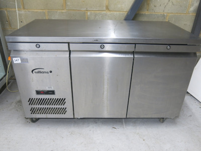 Williams Stainless Steel 2 Door Counter Fridge, Model HJC2SA R1, S/N 773735. Size H85 x W137 x D66cm.