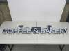 LED Lit Coffee & Bakery Sign on Blue Metal Box Frame with LED Driver. Size H11 x W140 x D6cm.