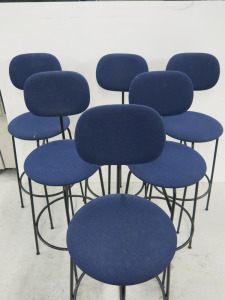 6 x Menu Afteroom Plus Bar Stool Upholstered Seat & Back in Blue on Steel Frame.