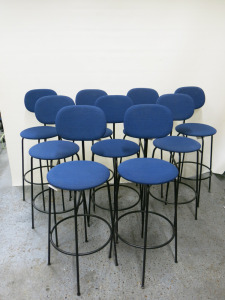 9 x Menu Afteroom Plus Bar Stool Upholstered Seat & Back in Blue on Steel Frame.