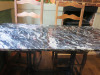 9 x Rectangle Restaurant Tables with Solid Marble Tops & Heavy Twin Pedestal Metal Bases, Size H76 x W140 x D70cm. - 11