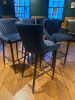 5 x Blue Upholstered Padded High Back Stools on Black Metal Frame, Size H105cm. - 3