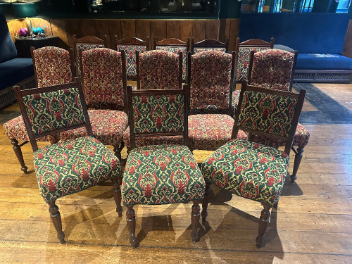 13 x Country Seat Wooden Framed Dining Chairs Upholstered in Assorted Designs.