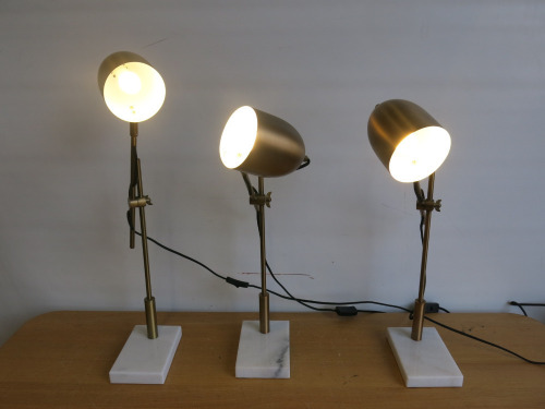 3 x Dar Lighting Table Lamps with Brass Effect Articulated Arms & Marble Effect Bases.