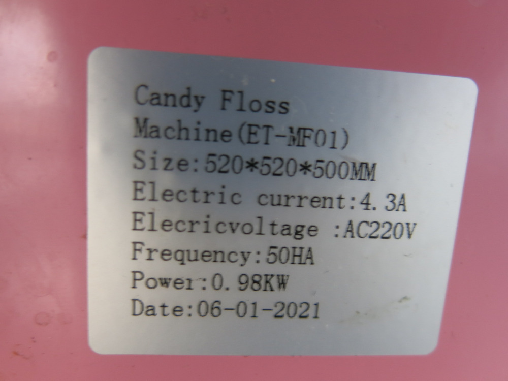 Candy Floss Machine, Model ETMF01, Size Dia 52cm.