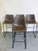 Set of Four Brown Faux Leather High Back Stalls on Metal Frame, Size H100cm.