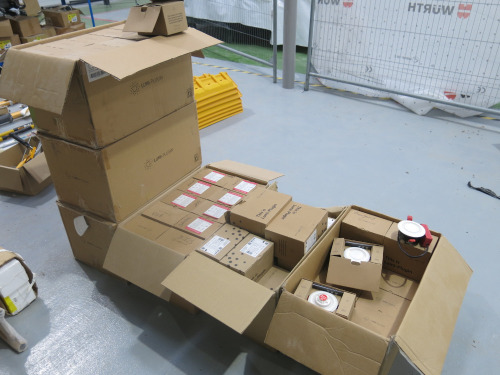 6 x Boxes with Approx 115 x Assorted Lumi-Plugin LP110 White Halo Lights with Various Downlights/Smoke/PIR & Heat Lights.