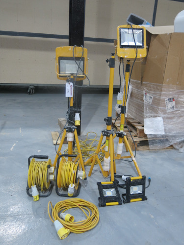 4 x 110v Site Lights, 2 x 110v Extension Rolls & 2 x 110v Extension Leads.