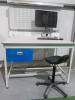 QMP Illuminated Workshop Bench with 240v Socket, Parts Rack, Stool, Lockable Draw with Key, Dell OptiPlex 5720 AIO Series i5 9th Gen PC, Model W20B on Bracket with Keyboard & Mouse. Size H167 x W120 x D80cm.