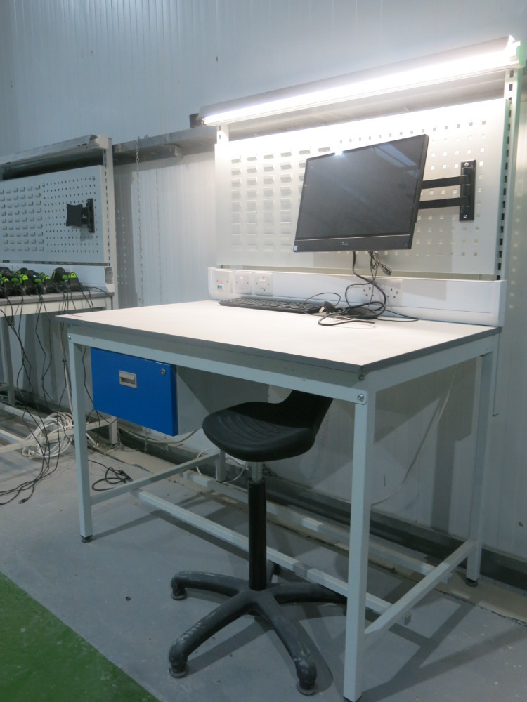 Computer Work Bench Kit QMP Illuminated Workshop Bench with 240v Socket, Parts Rack, Stool ...