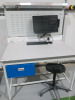 QMP Illuminated Workshop Bench with 240v Socket, Parts Rack, Stool, Lockable Draw with Key, Dell OptiPlex 5720 AIO Series i5 9th Gen PC, Model W20B on Bracket with Keyboard & Mouse. Size H167 x W120 x D80cm.