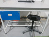 QMP Illuminated Workshop Bench with 240v Socket, Parts Rack, Stool, Lockable Draw with Key, Dell OptiPlex 5720 AIO Series i5 9th Gen PC, Model W20B on Bracket with Keyboard & Mouse. Size H167 x W120 x D80cm. - 3