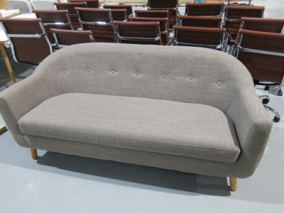 Grey Fabric Reception Sofa on Wood Legs.