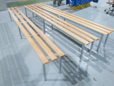 3 x Benchura Wooden Slate Benches on Grey Metal Frame. Size H45 x W300 x D33cm