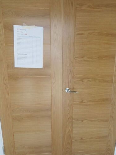(12) Palletised Stack of 11 New/Packaged Seville Pre-Finished Oak FD30 Doors in Container to Include: 8 x Pairs 1521 x 2088 (113kg each), Pair 1521 x 2088 (94kg), Pair 1721 x 2088 (110kg).