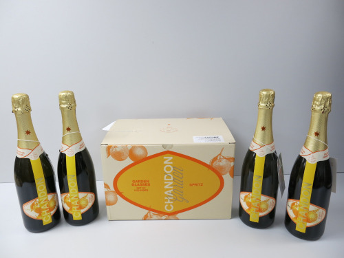 4 x Bottles of Chandon Garden Spritz with an Orange Peel Blend & 5 x Chandon Glasses.