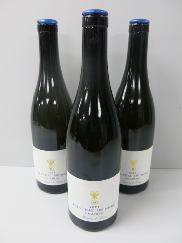 3 x Bottles of Chateau De Beru Chablis White Wine, 2021, 750ml.