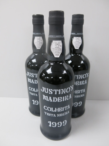 3 x Bottles of Justino's Madeira Tinta Negra Colheita, 1999, 75cl.