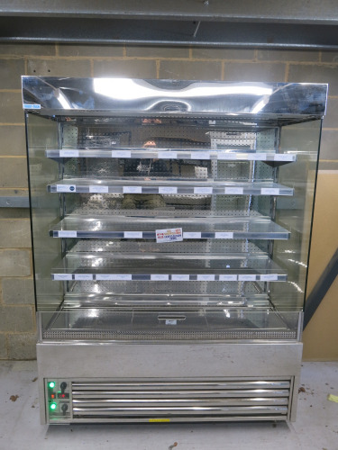 Frost Tech Multi Deck Merchandiser, Model SDF75/150FG, S/N 023/101015CN. Comes with 4 Adjustable Shelves, Interior Light, Night Blind, Polished Stainless Steel Interior & Exterior with Ticket Strips. Size H200 x W150 x D75cm.