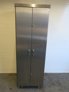 2 Door Stainless Steel Lockable Cupboard with Shelves & Key, Size H178 x W58 x D60cm.